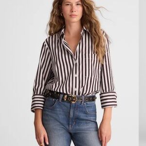 NWT Madewell Brown and White Striped Button Down Shirt